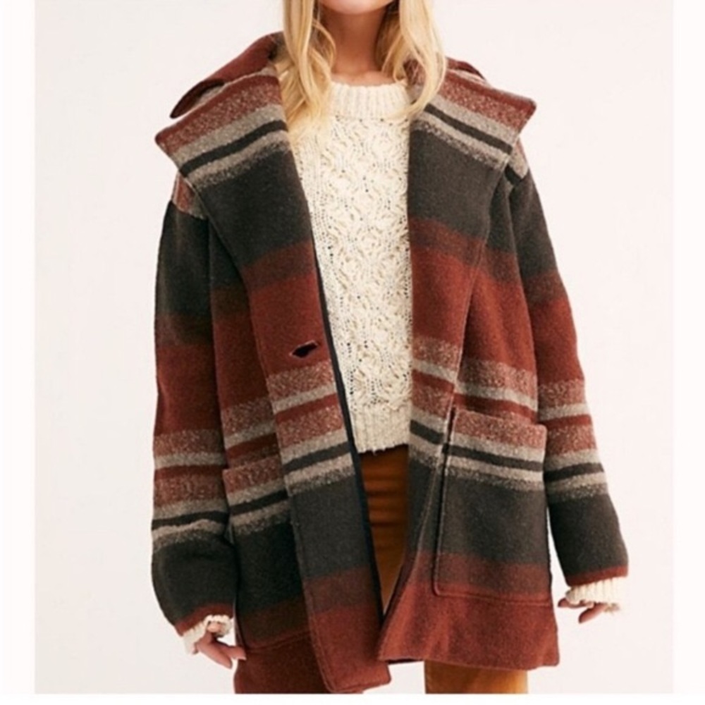 Free people brown striped sweater coat